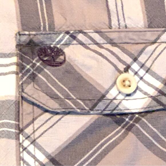 TIMBERLAND Mens Shirt 2XL Brown Tan Plaid 100% Cotton Long Button Front Outdoor - Picture 5 of 12